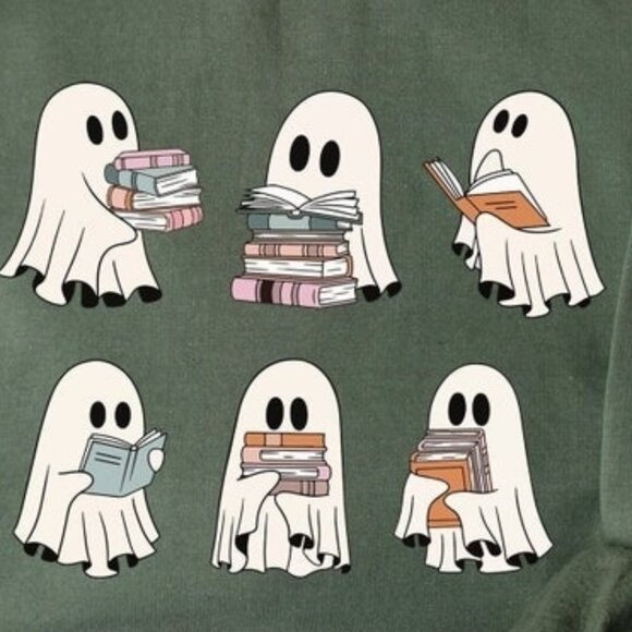 Ghost Reading Books Sweater Bookish Halloween Sweatshirt Halloween Teacher Gift - Picture 2 of 5